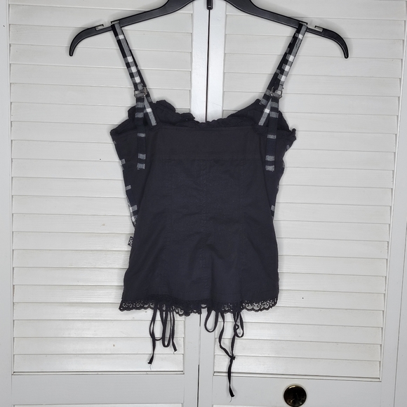 Royal Bones Tripp NYC Black/White Plaid Lace Up Corset Top XS EUC HOT TOPIC GOTH - Picture 6 of 14